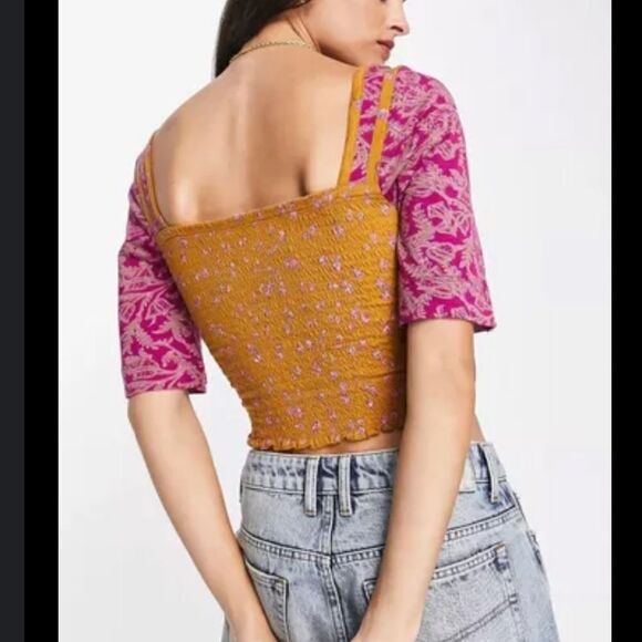 Free People
Marigold Square Neck Contrast Short Sleeve Floral Print Smocked Top - Picture 2 of 8